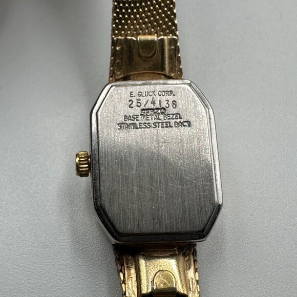 Vintage Armition Watch Women Gold Tone Textured Print Band New Battery 8 Inch - Picture 7 of 16